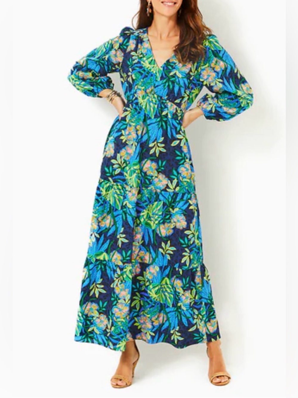 EUC Lilly Pulitzer Deacon Floral Empire Midi Dress Size 12